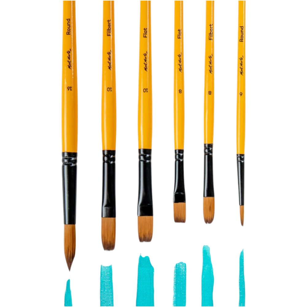 Mont Marte Acrylic Brushes Signature Set of 6 - Includes Round, Flat, Filbert Brushes for Acrylics